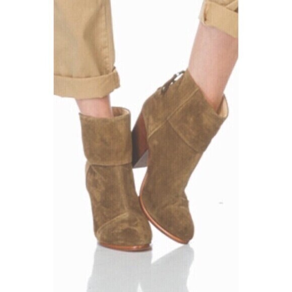 Rag & Bone Suede Ankle Bootie Boot Size 9 Green Chunky Heel Back‎ Zip Bohemian - Picture 2 of 16